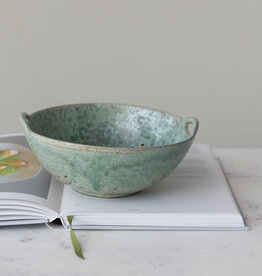 Stoneware Berry Bowl w/ Handles, Aqua (Each One Will Vary) 8"x3 1/4"