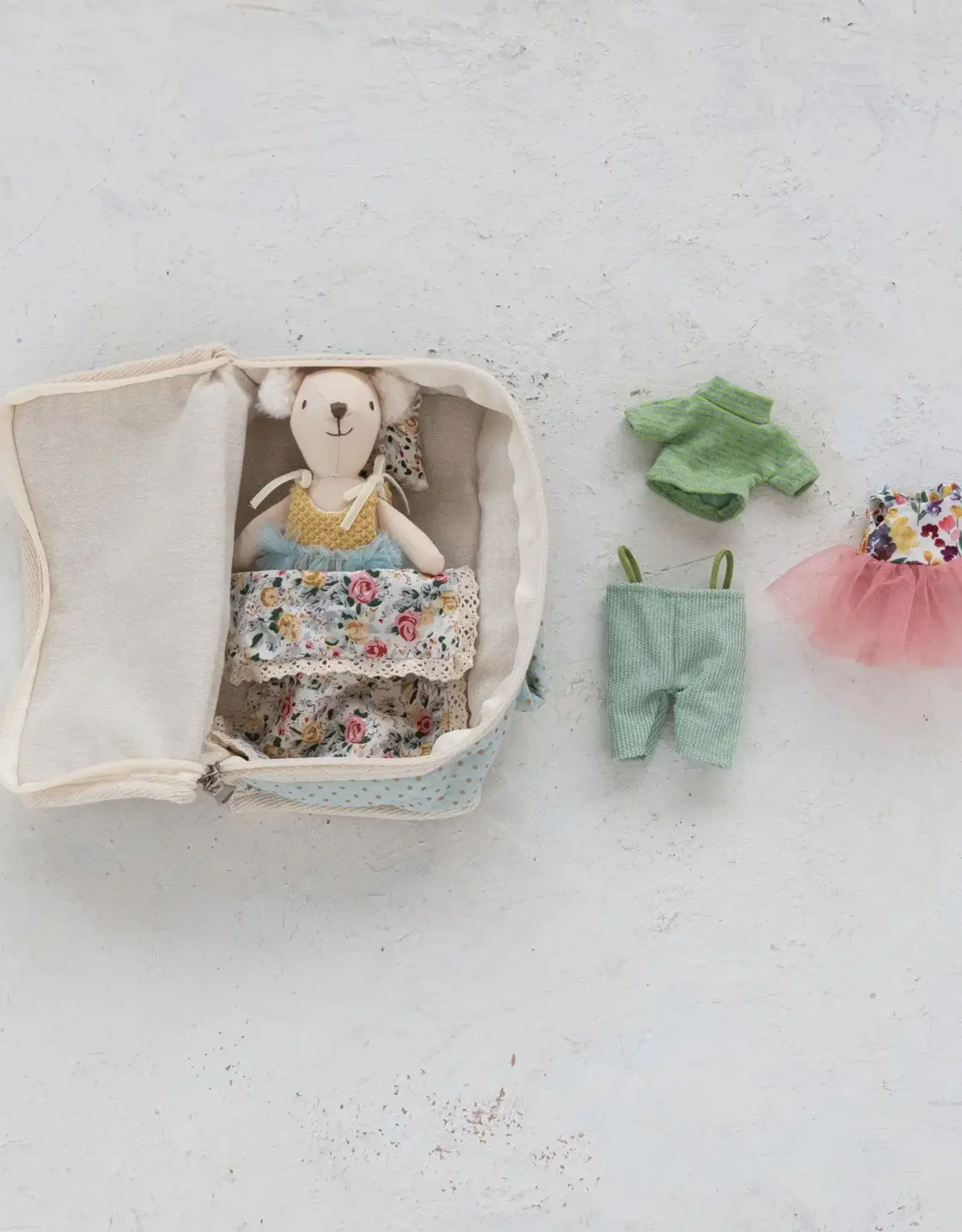 Fabric Suitcase Bed with Plush Bear & Outfits, Set of 6
