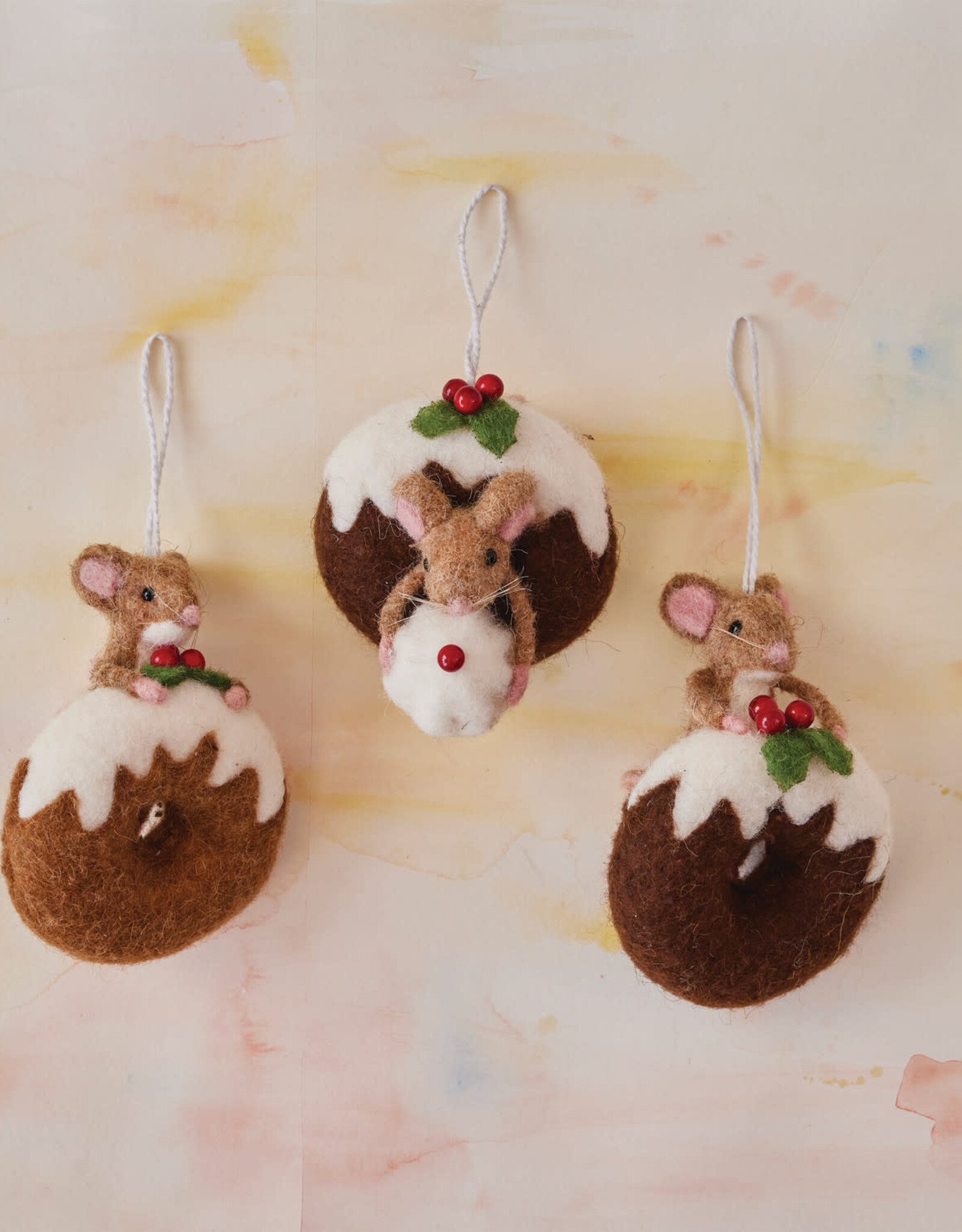 Handmade Wool Felt Mouse on Doughnut Ornament, 3 Styles