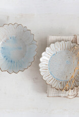 Stoneware Flower Shaped Plate, Reactive Glaze, White & Blue (Each One Will Vary) 8"