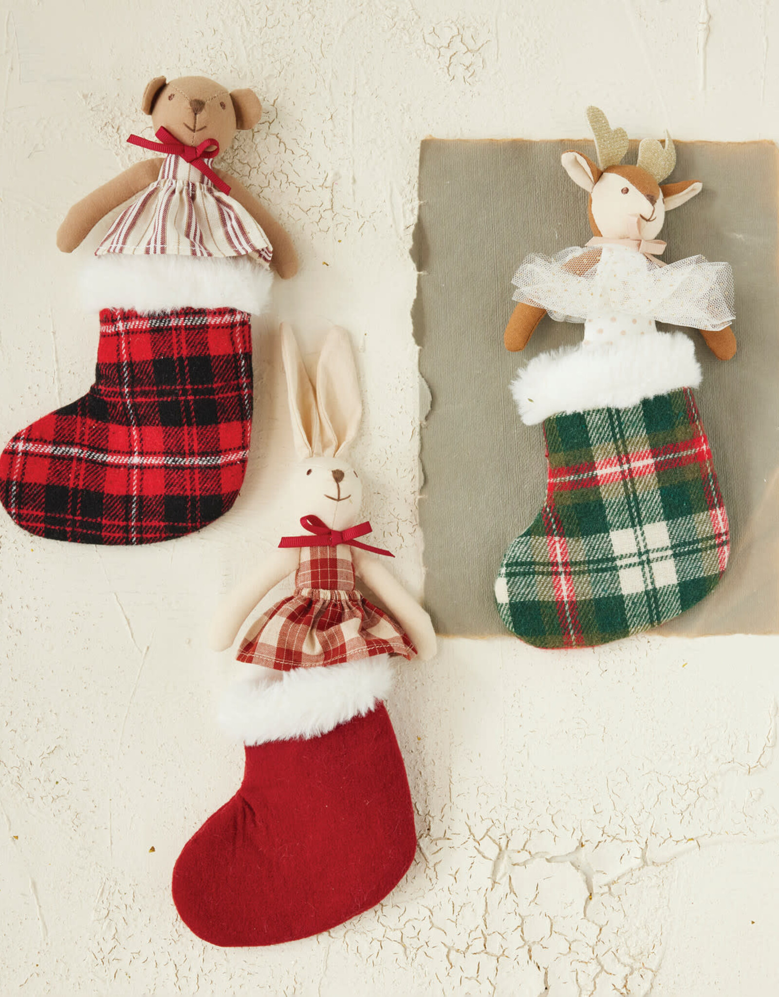 Plush Animal Toy with Stocking, Set of 2, 3 Styles