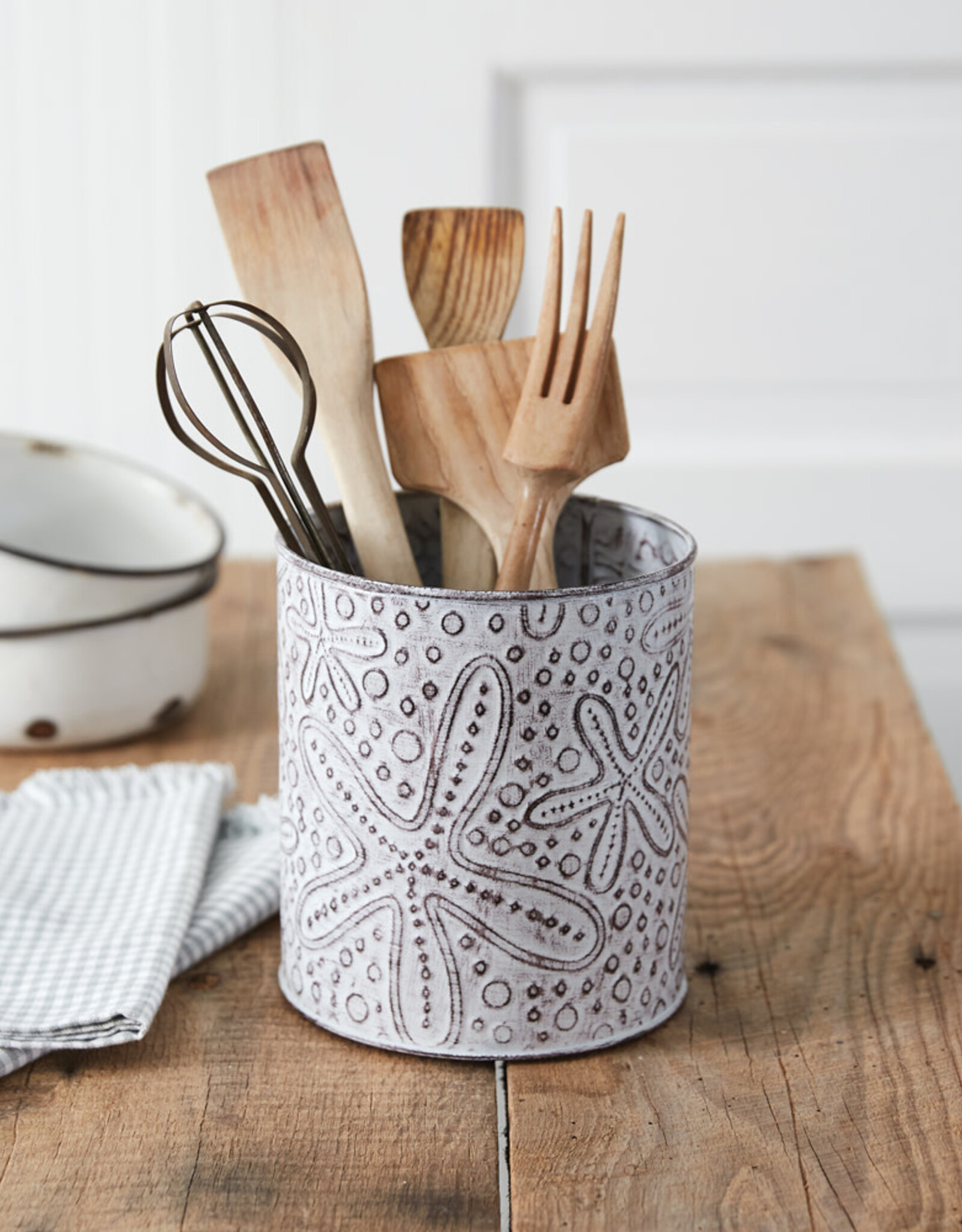 Starfish Stamped Metal Utensil Holder 5¾'' dia. x 6¾''H