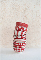 Hand-Painted Stoneware Latte Bowl, White and Red, 8 Styles 4-1/2" Round x 2-1/4"H