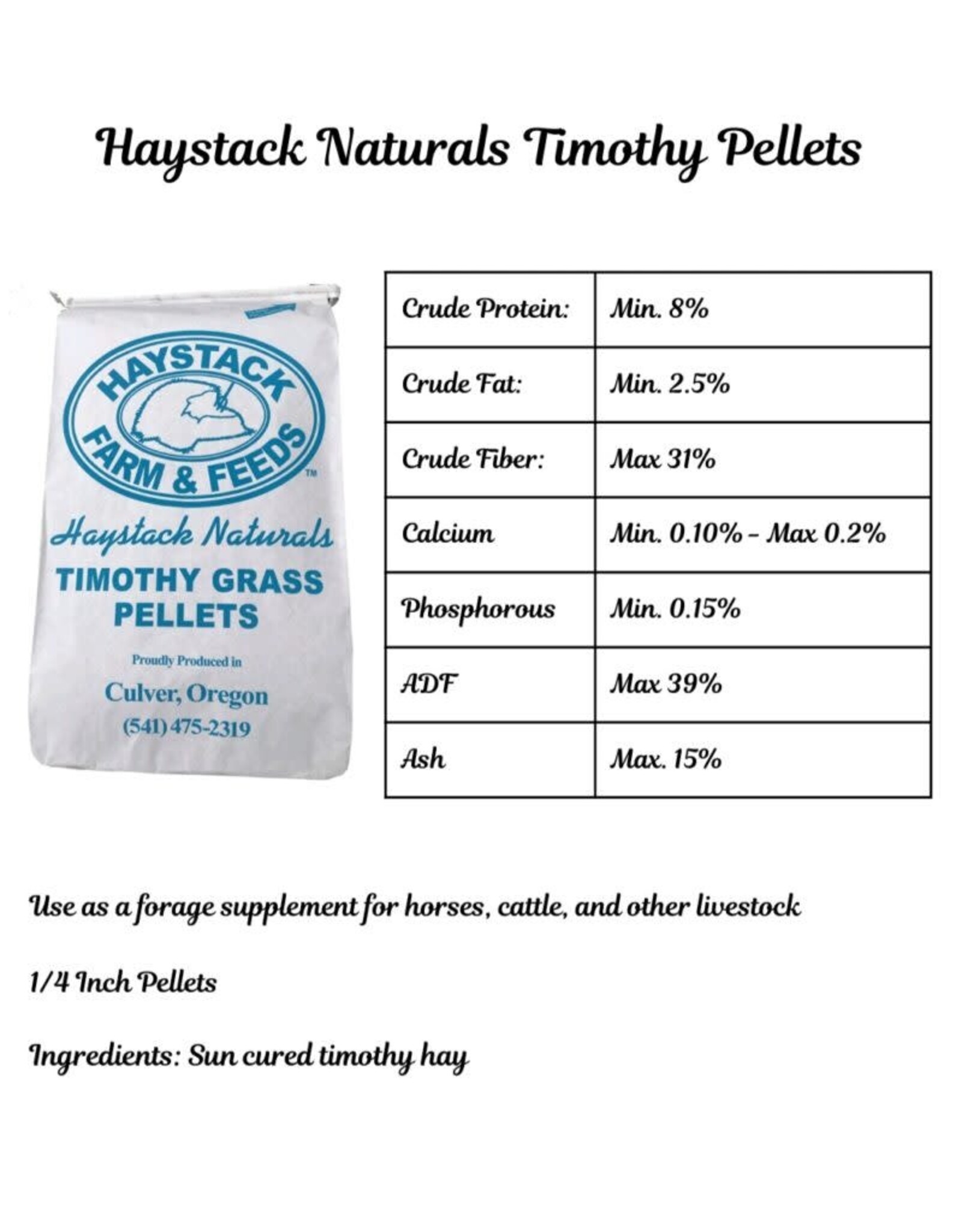 Alaska Farm Supply AFS Haystack Naturals Timothy Grass Pellets 40lb