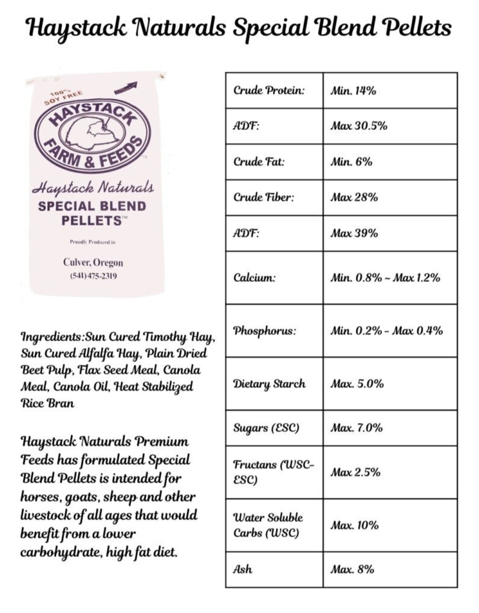 Alaska Farm Supply AFS Haystack Naturals Special Blend Pellets 40lb