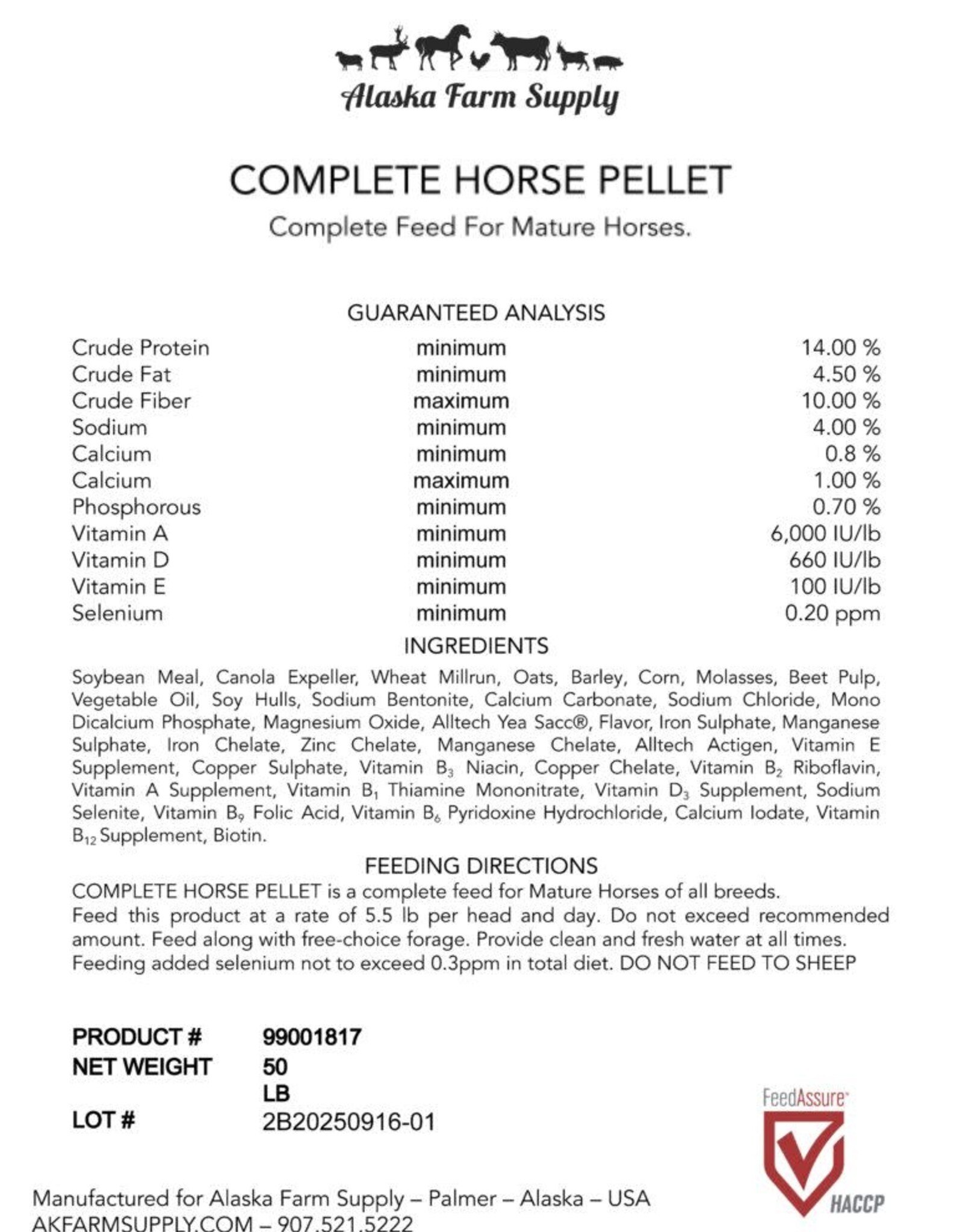 Alaska Farm Supply AFS Complete Horse 14% Protien 50lbs