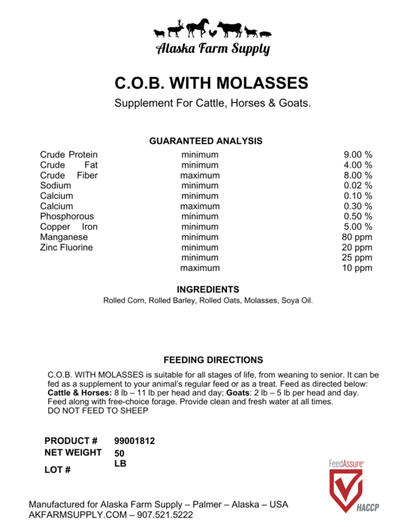 Alaska Farm Supply AFS COB with Molasses 50lbs