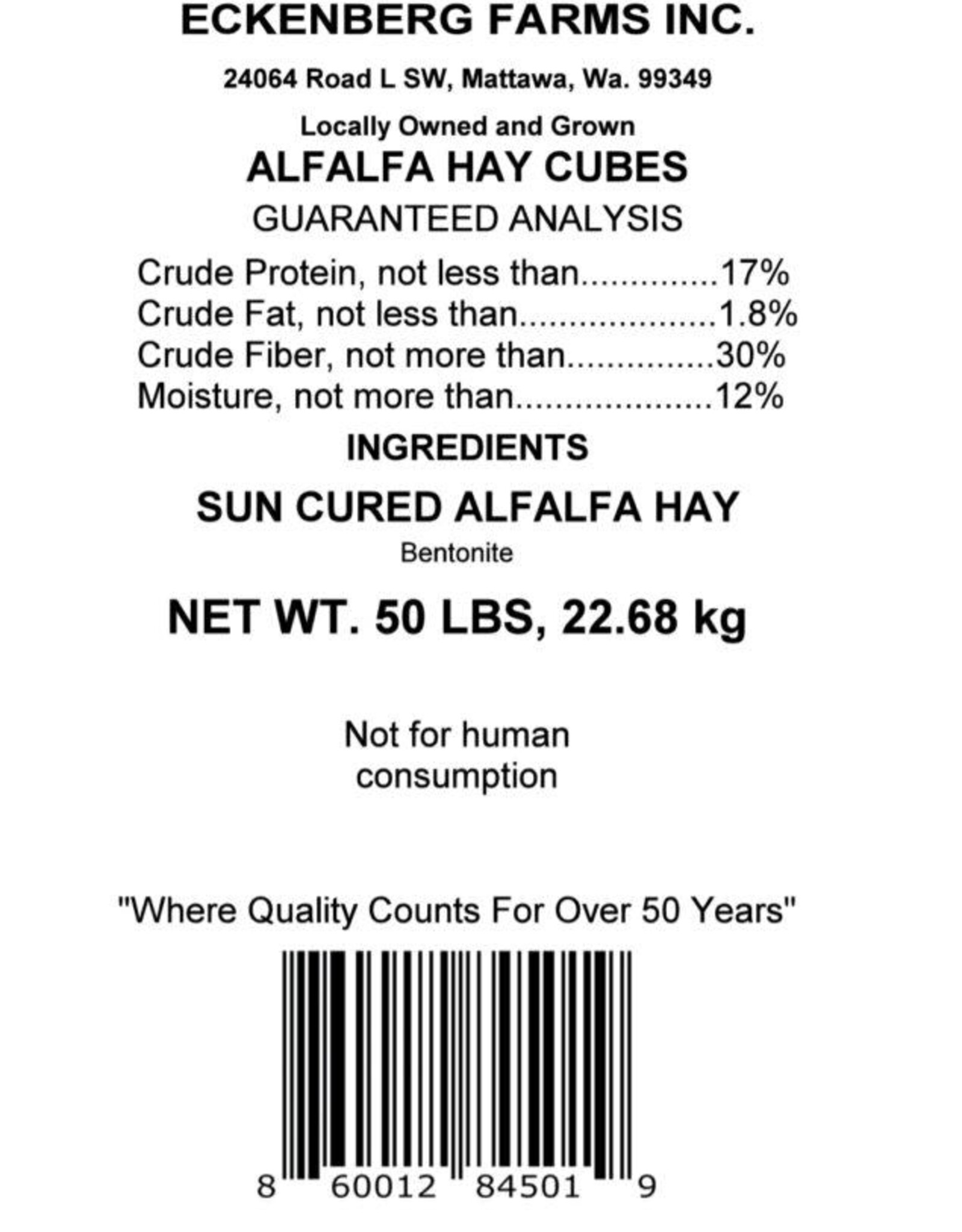 Eckenberg Farms AFS Alfalfa Cubes 50lbs by Eckenberg Farms