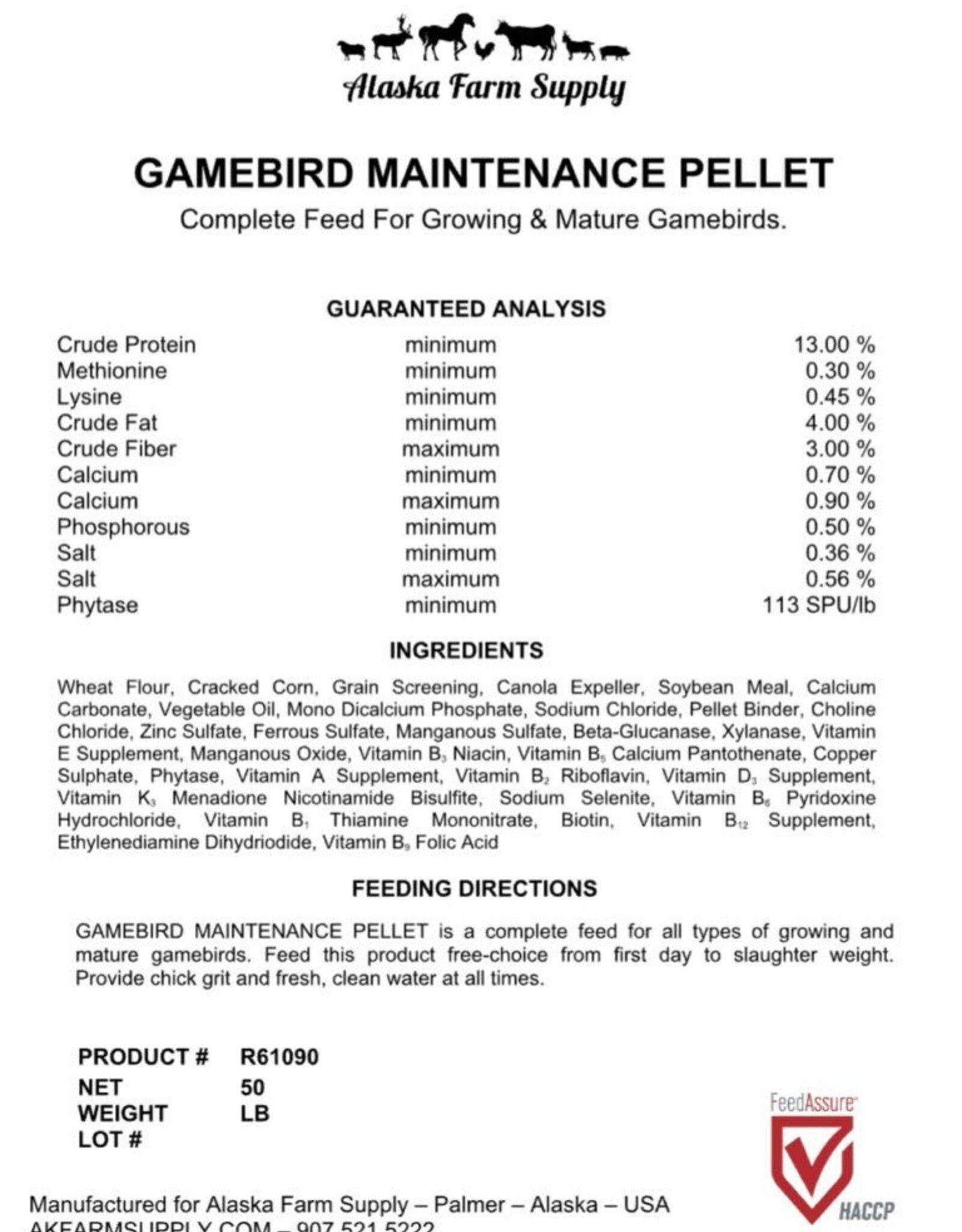 Alaska Farm Supply AFS Game Bird Maintainer 50lbs