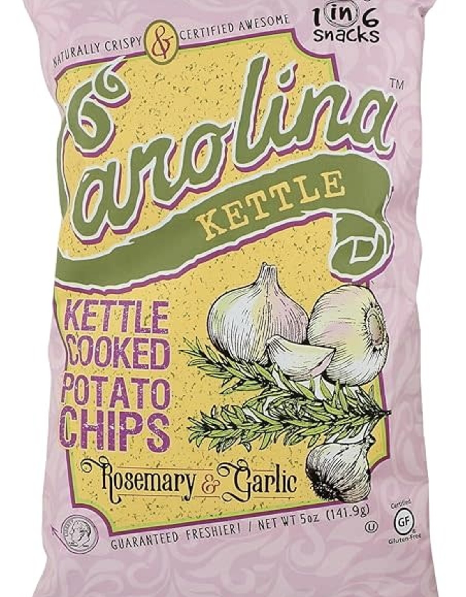 1in6 Snacks Carolina Kettle Rosemary & Garlic Potato Chips, 5 oz