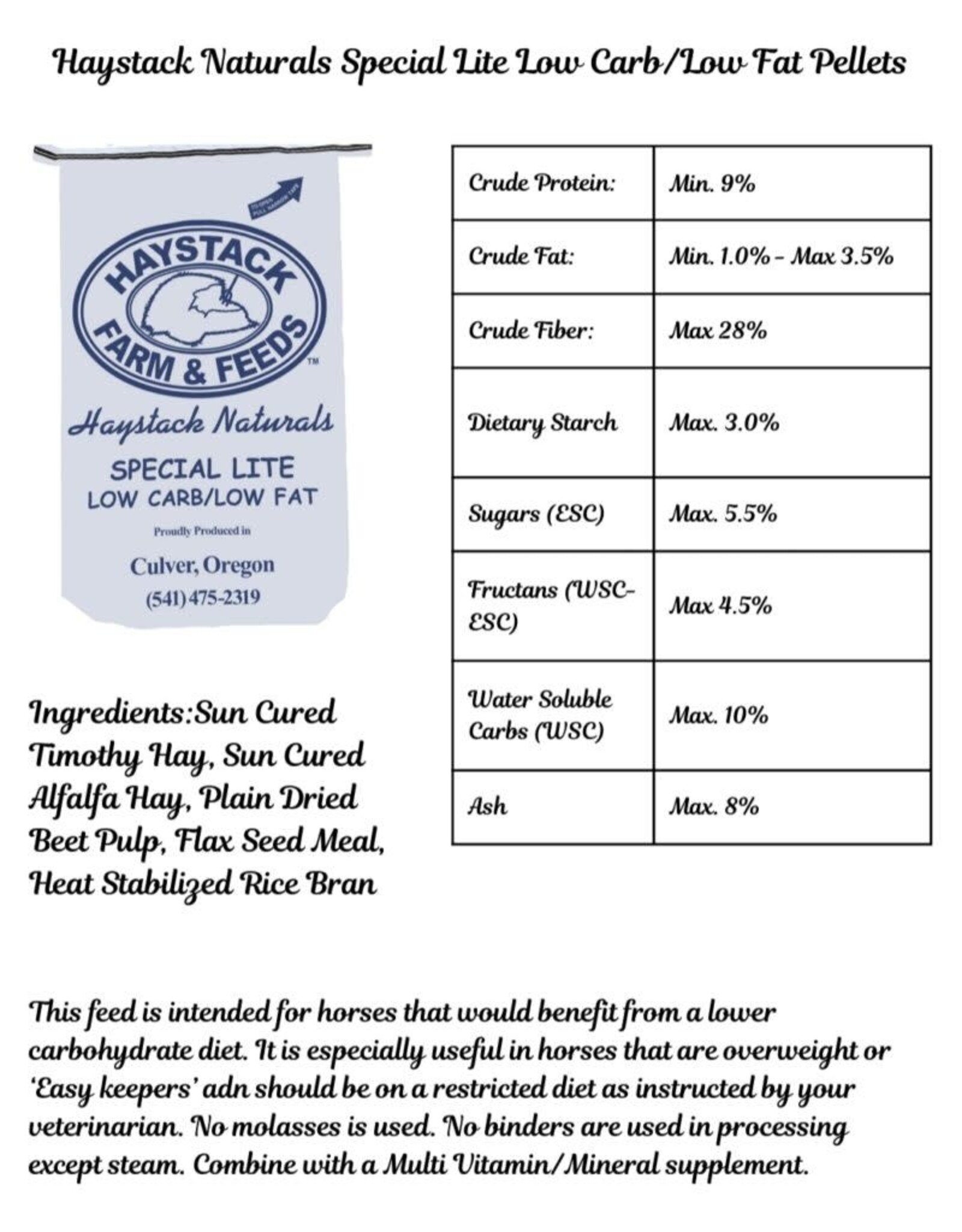 Alaska Farm Supply AFS Haystack Special Lite Low Carb/Low Fat  Horse 40lb