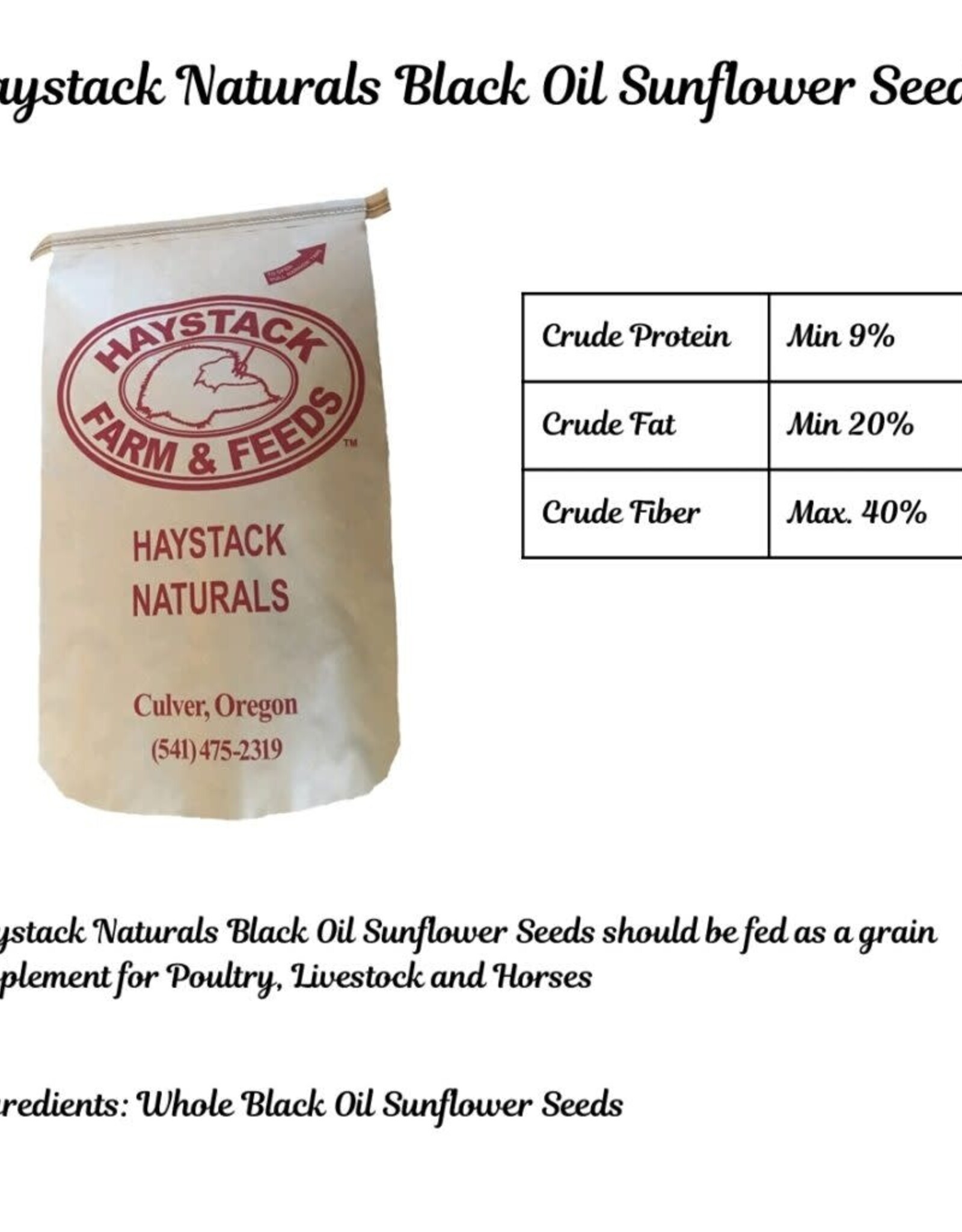 Alaska Farm Supply AFS Haystack Naturals Black Oil Sunflower Seeds 40lbs