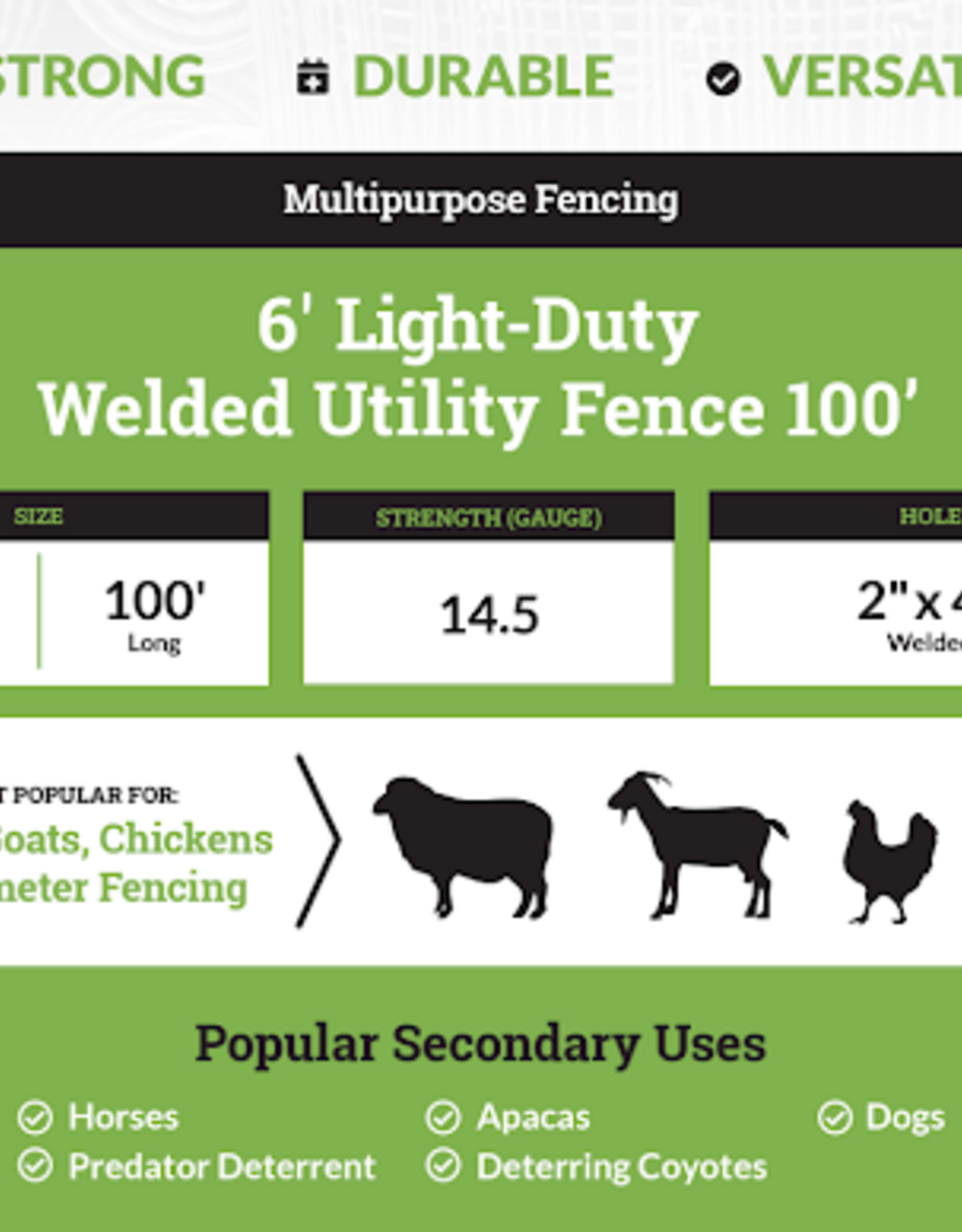 Alaska Farm Supply AFS Galvanized Welded Utility Fence 4" x 2"  LD 14.5 Gauge, 6ft x 100ft