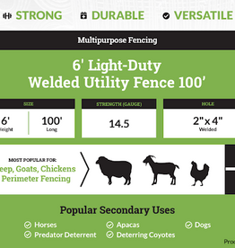 Alaska Farm Supply AFS Galvanized Welded Utility Fence 4" x 2"  LD 14.5 Gauge, 6ft x 100ft