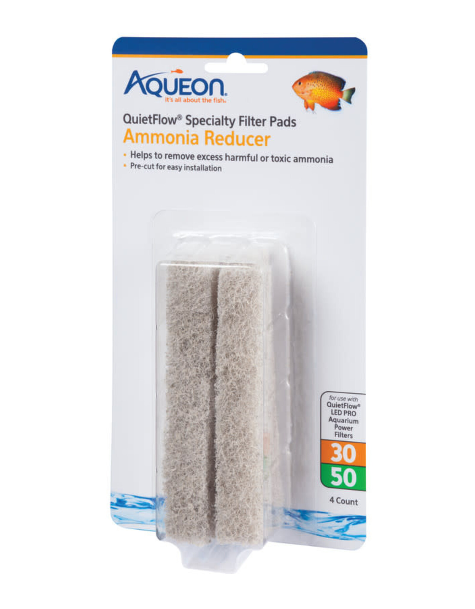 AQUEON Aqueon Replacement Specialty Filter Pads Ammonia Reducer, Quiet fFlow 30/50, 4 pk