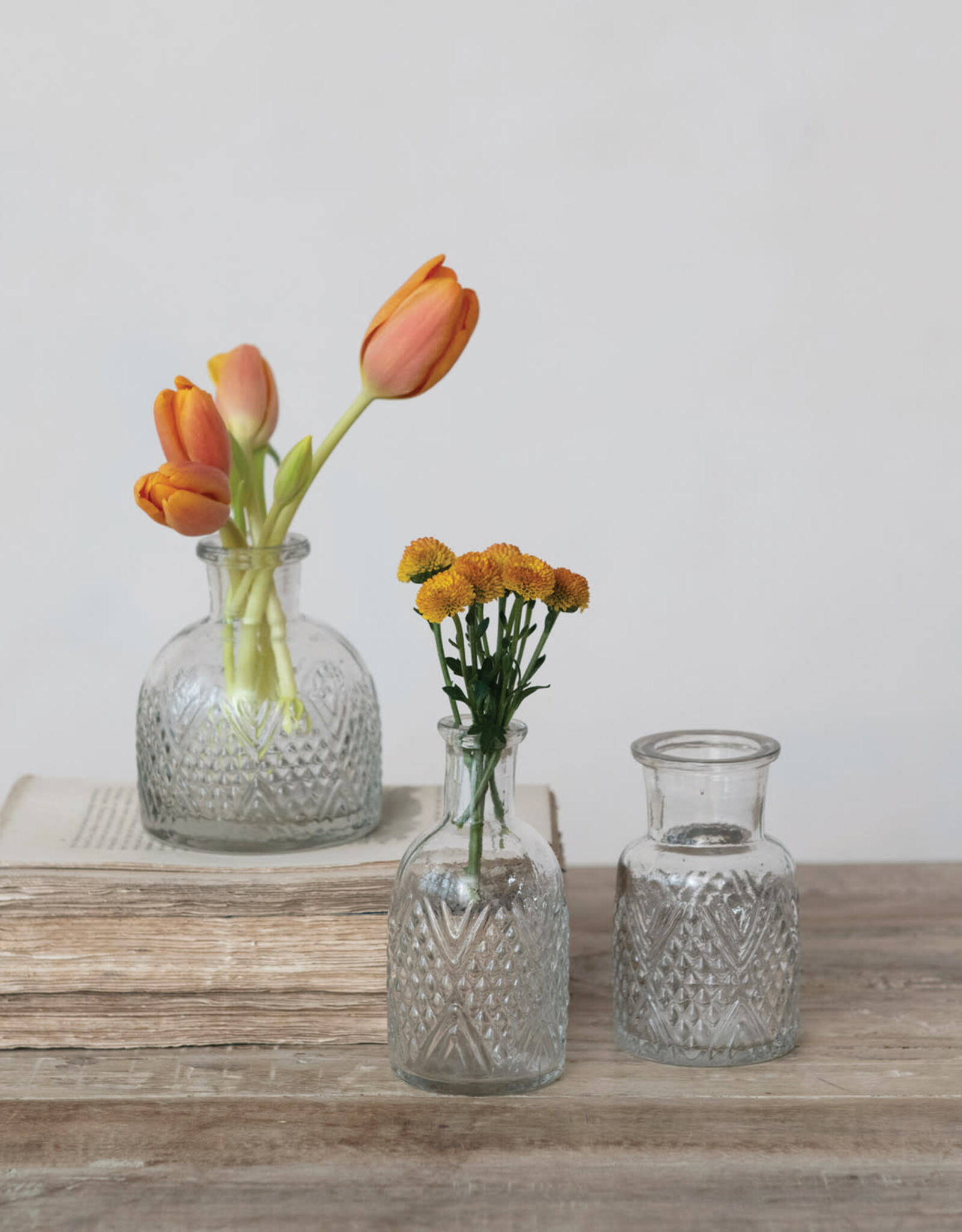 Pressed Glass Vase, 3 Styles 3-3/4"H - 4-1/4"H