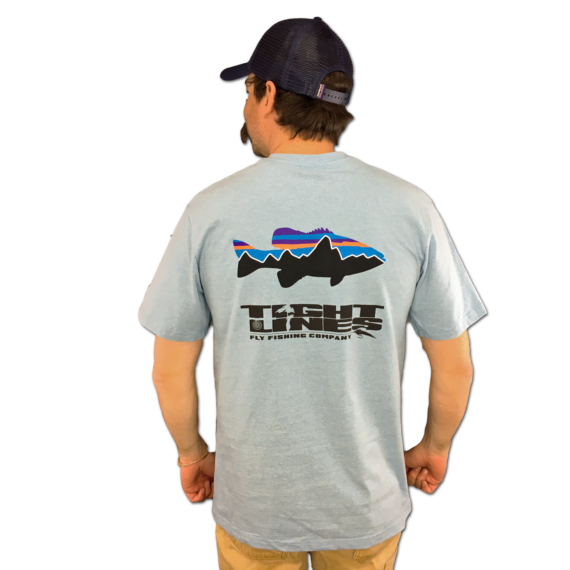 Patagonia Fitz Roy Smallmouth Responsibili Tee Tight Lines Logo Break Up Blue Tight Lines Fly Fishing Co