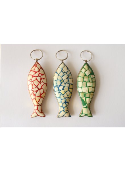 Mosaic Fish Key Chain Green