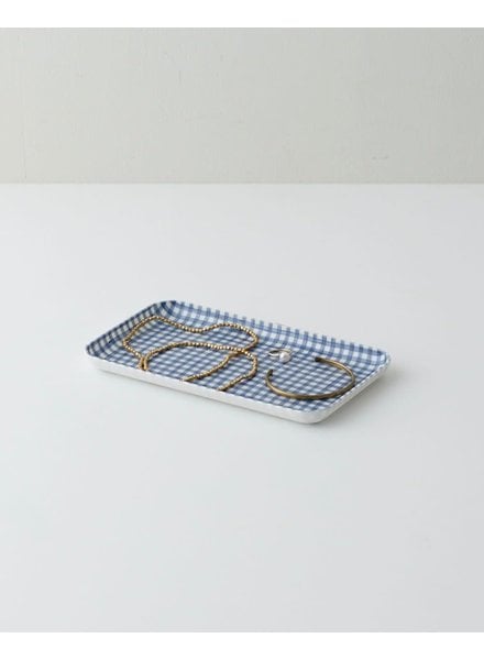 Blue & White Check Linen Coated Tray- Small