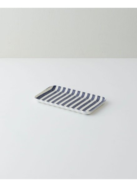 Blue & White Stripe Linen Coated Tray- Small