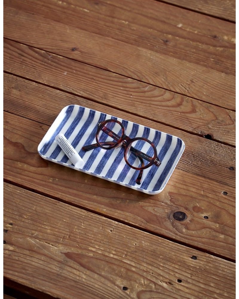 Blue & White Stripe Linen Coated Tray- Small