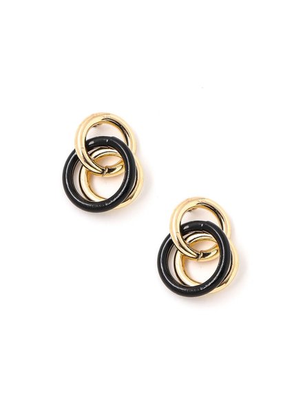 Triple Ring Linked Post Earrings- Gold & Black
