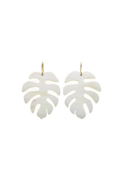 White Horn Palm Leaf Earrings
