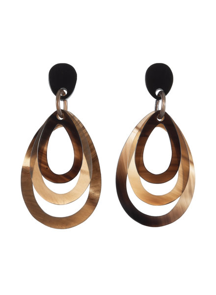 Brown Layered Oval Horn Earrings