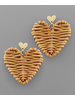 Rattan Heart Earrings- Brown