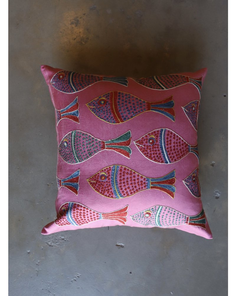 Fish Pillow #3- Pink School of Fish