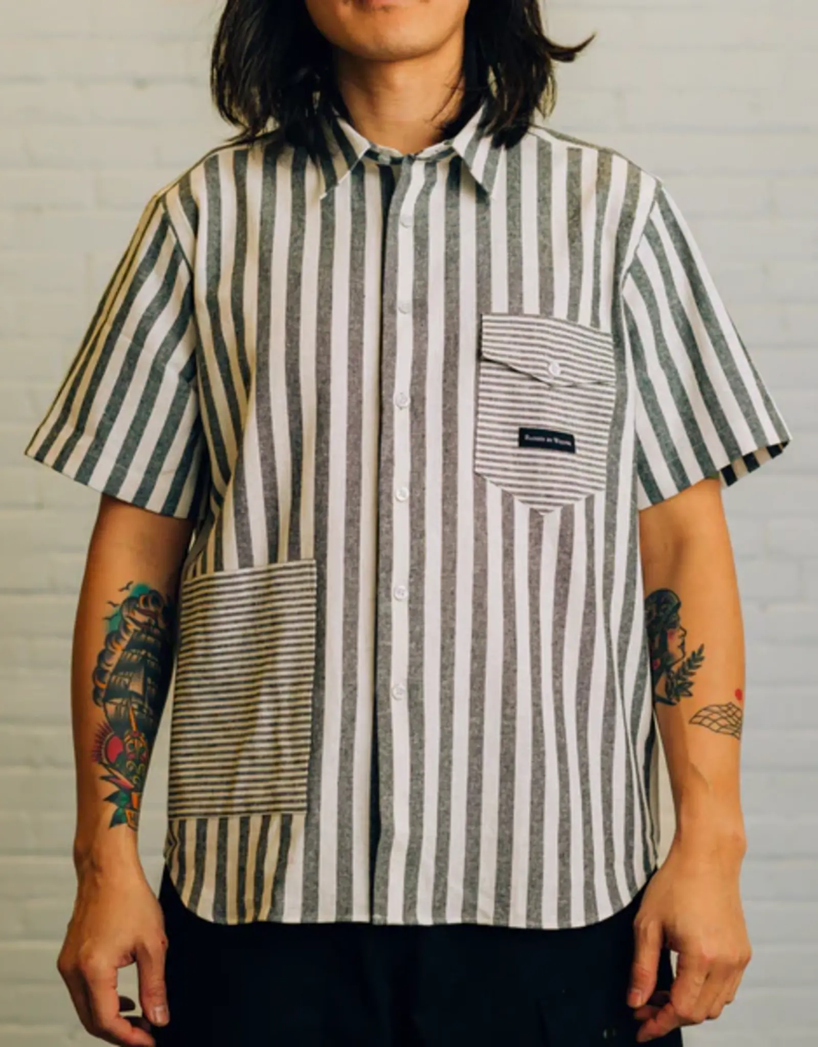 RAISED BY WOLVES RAISED BY WOLVES - STRIPED CLUB SHIRT, BLACK