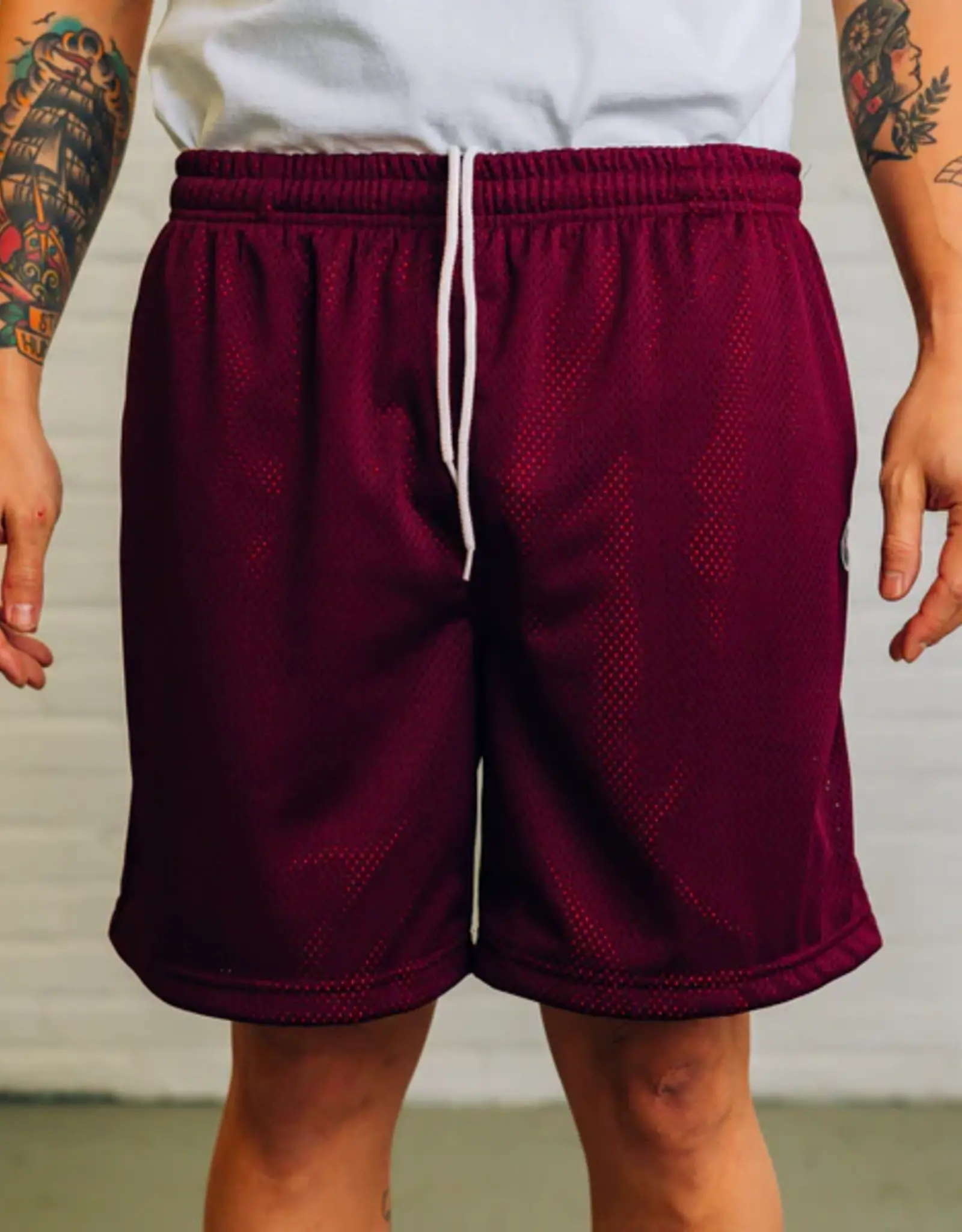 RAISED BY WOLVES RAISED BY WOLVES - TWO TONE MESH SHORTS BURGUNDY/ORANGE