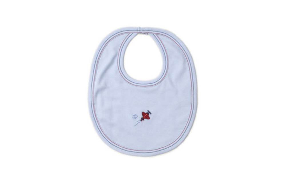 Kissy Kissy Airplane Bib w/Hand Emb Light Blue