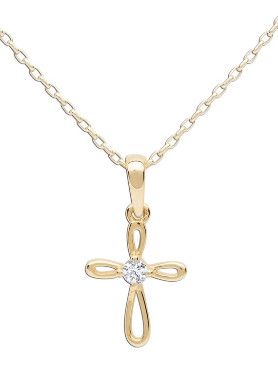 Cherished Moments Cherished Moments 14K Gold-Plated Kids Cross Open Infinity Necklace