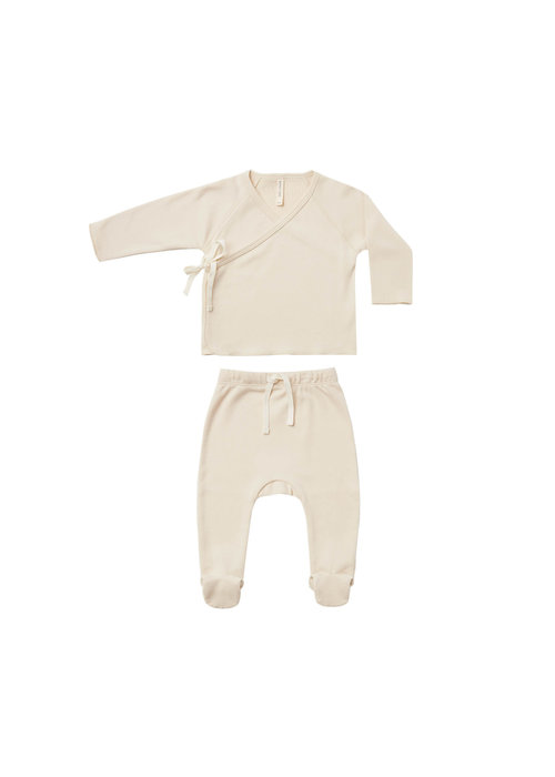 Quincy Mae Quincy Mae Kimono Top & Footed Pant Set in Natural