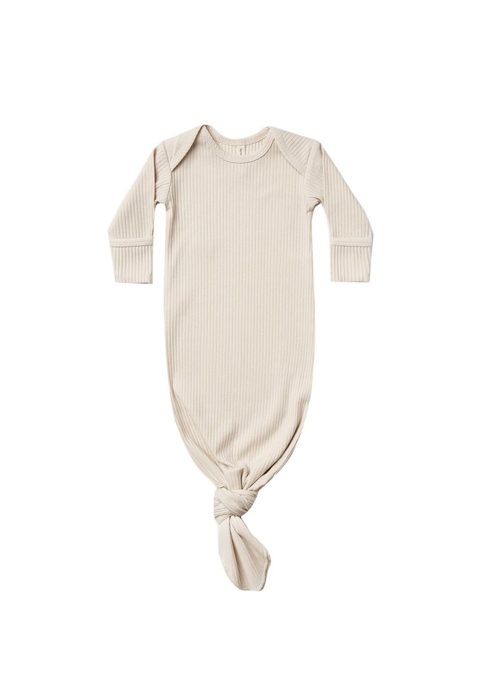 QM Ribbed Knotted Baby Gown - One Size - Natural