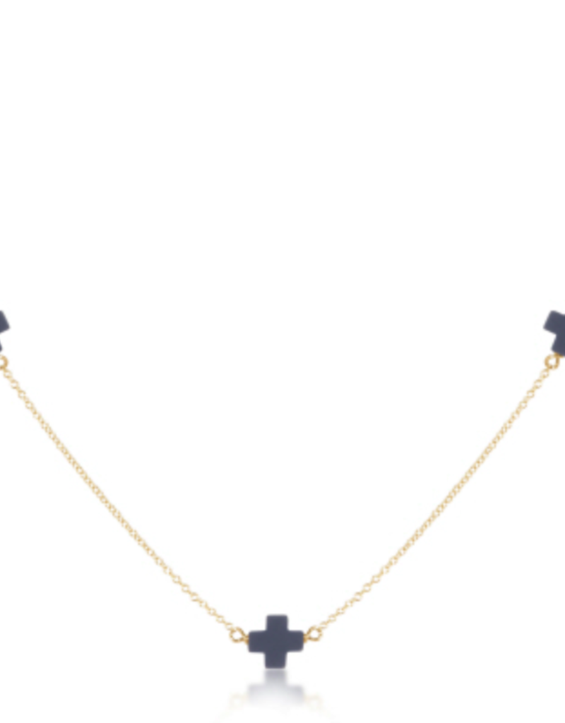 E Newton EN 15" Choker Simplicity Chain Gold- Signature Cross Navy