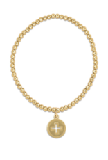 E Newton EN Classic Gold 3mm Bead Bracelet Signature Cross Gold Disc