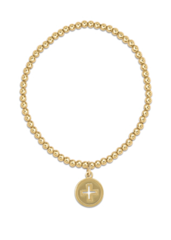 E Newton EN Classic Gold 3mm Bead Bracelet Signature Cross Gold Disc