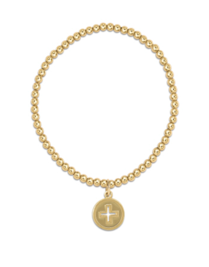 E Newton EN Classic Gold 3mm Bead Bracelet Signature Cross Gold Disc