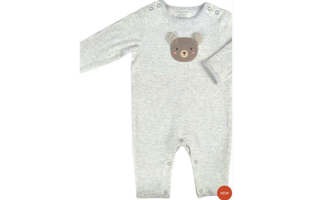 Albetta Fuzzy Bear Grey Stripe Babygro