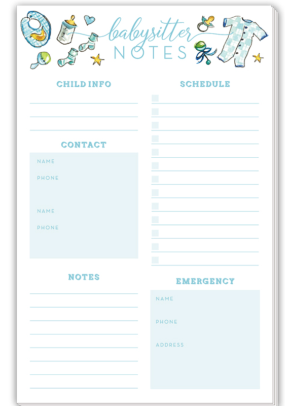 Large Notepad- Babysitter Notes Blue