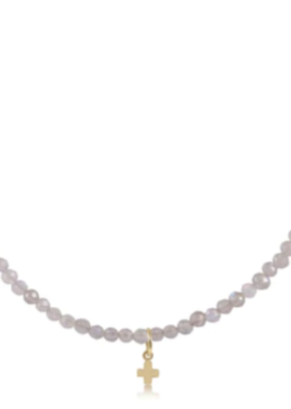 E Newton EN Gemstone 3mm Choker with Cross- Labradorite