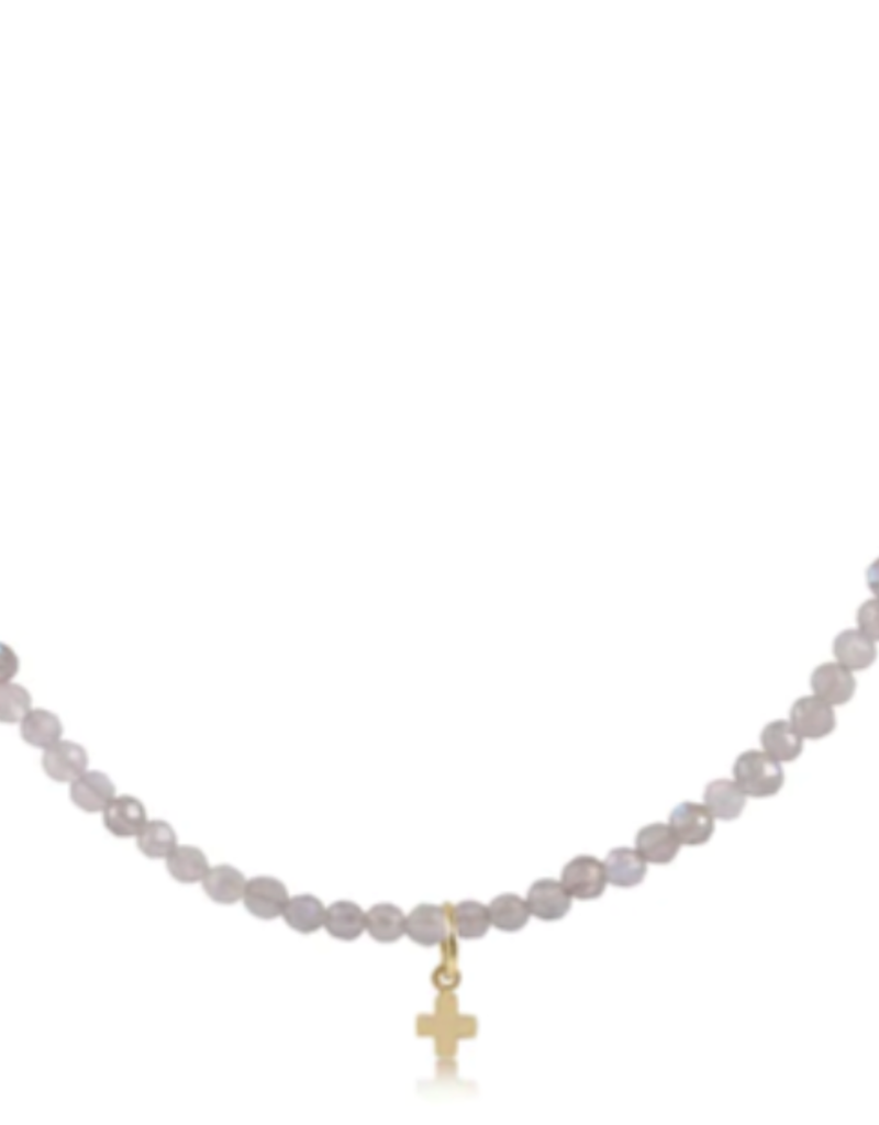 E Newton EN Gemstone 3mm Choker with Cross- Labradorite