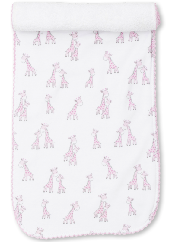 Kissy Kissy Kissy Kissy Giraffe Grins Pink Burp Cloth