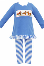 Anavini Ponies Blue Tunic Set w/ Blue Stripe Leggings