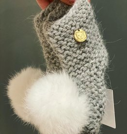 Petit Maison Angora Pom Pom Booties in Grey/White