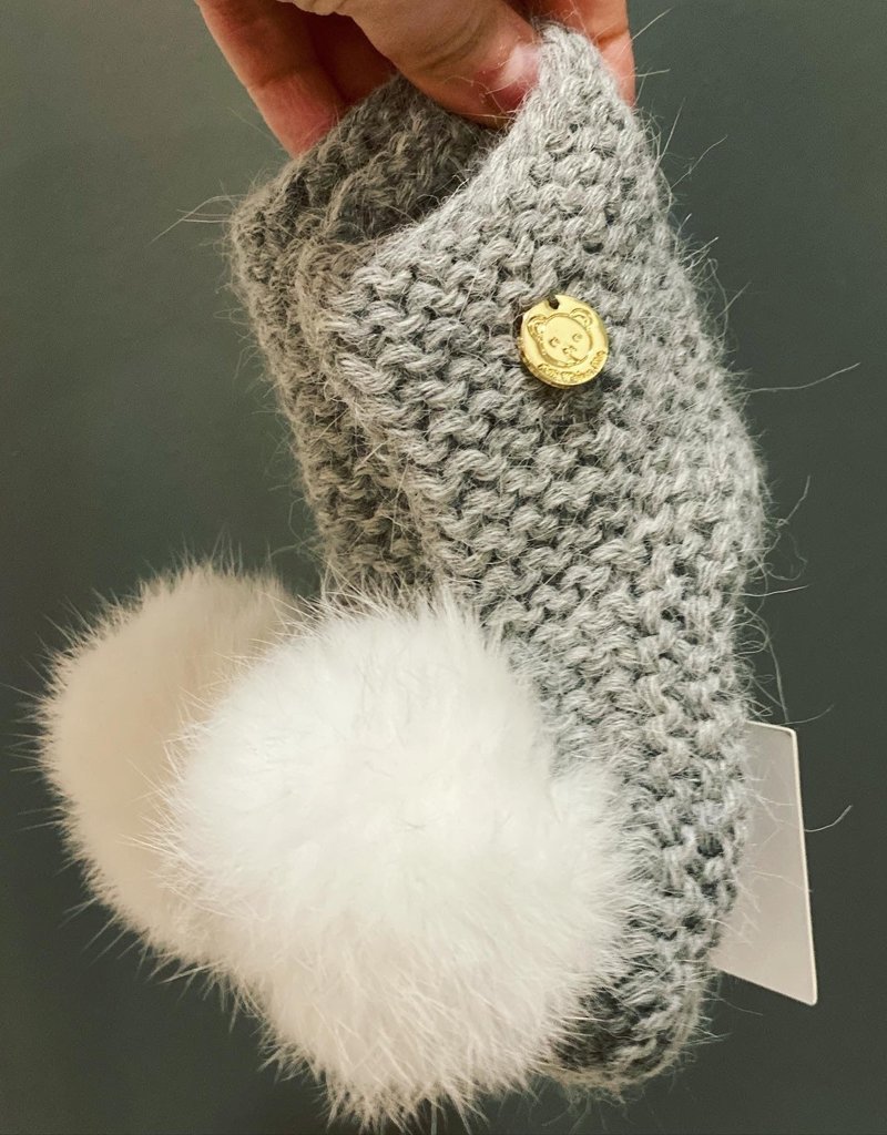 Petit Maison Petite Maison Kids Angora Pom Pom Booties in Grey/White