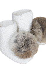 Petit Maison Petite Maison Kids Angora Pom Pom Booties in Ivory/Natural