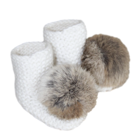 Petit Maison Angora Pom Pom Booties in Ivory/Natural